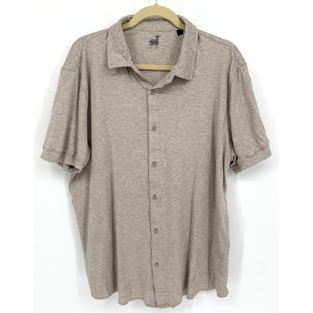 Raffi Mens XL Polo Shirt Button Front Beige Short Sleeve Cotton Luxury Soft